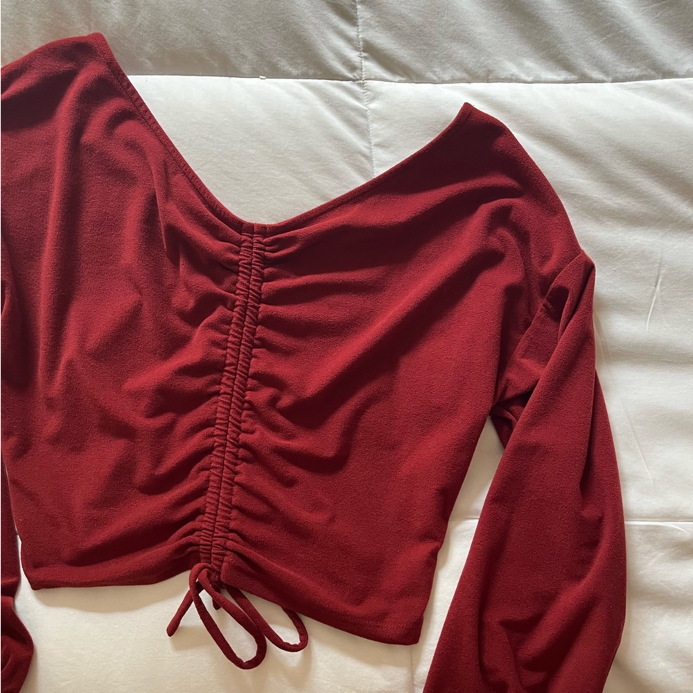 HYFVE Velvet Ruched Red Crop Top